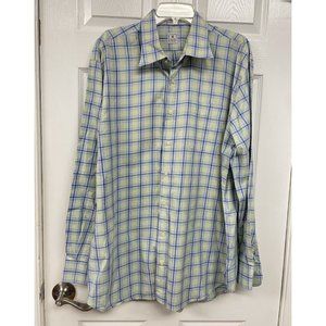 Peter Millar Shirt Mens XL Blue Green Plaid Dress Button Up